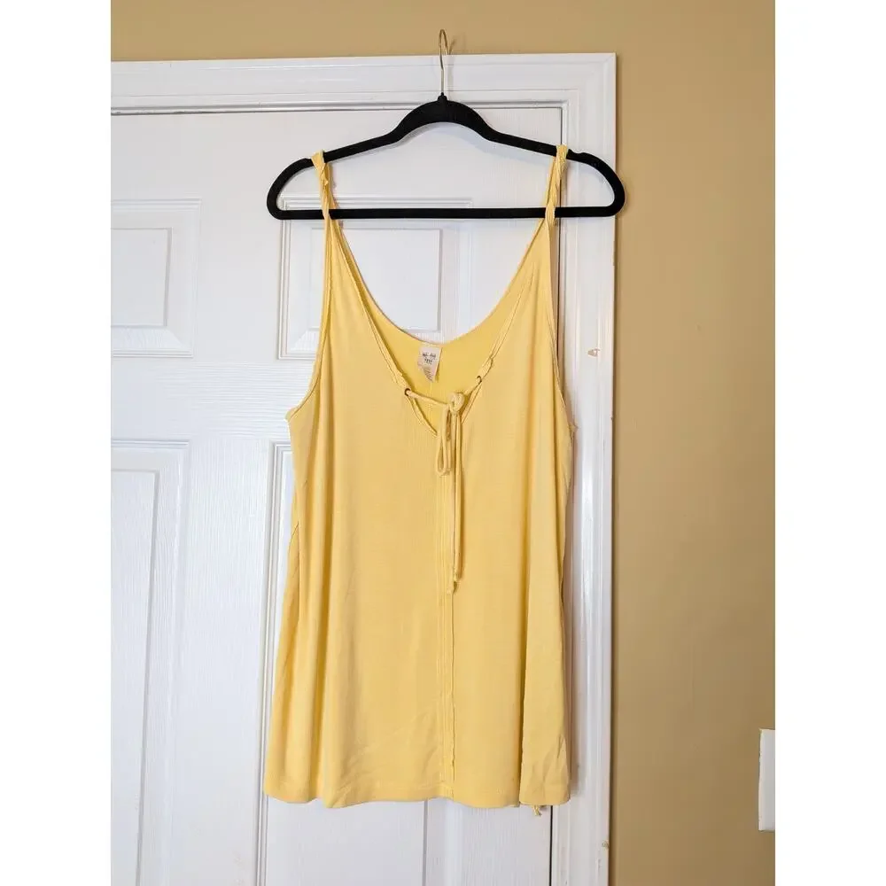 We The Free Ribbed Tie Front Tank Top Size Large Yellow Boho Flowy Coastal Chic - Picture 2 of 9